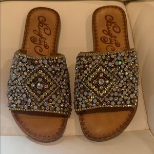 Naughty Monkey Beaded Sandals - Gold and Purple